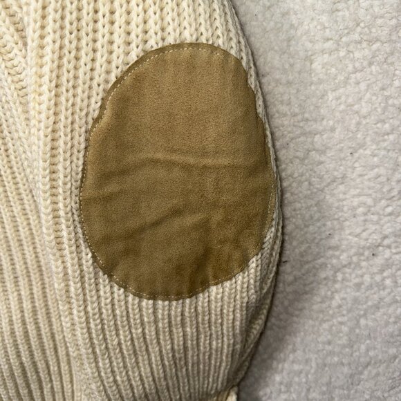 Orvis British Wool Sweater Fisherman Chunky Crew Neck Elbow Patch Cream Ivory XL - Picture 6 of 10